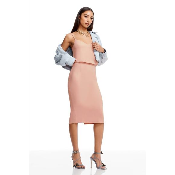 Dress The Population Sleeveless Blouson Sheath Dress Blush Pink Size Large - Picture 2 of 10